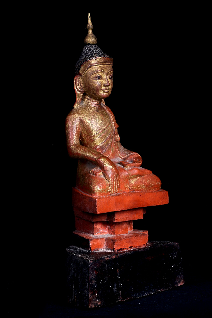 Extremely Rare 19C Wood Burmese Shan Buddha #A041